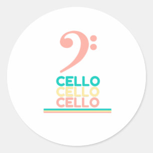 Pegatina Redonda Cello Pink Bass Clef