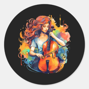 Pegatina Redonda Cello-Player-Music Instrumento