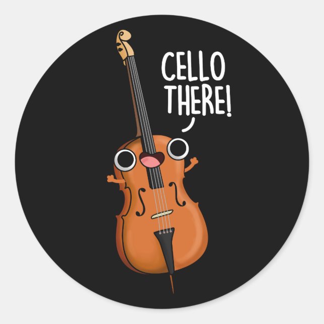 Pegatina Redonda Cello There Funny Music Pun Dark BG (Anverso)