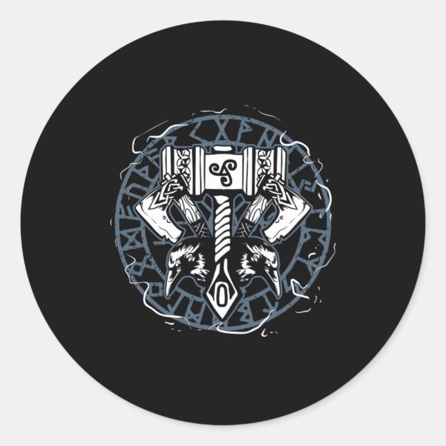 Pegatina Redonda Celtic Huginn Y Muninn Raven Viking (Anverso)