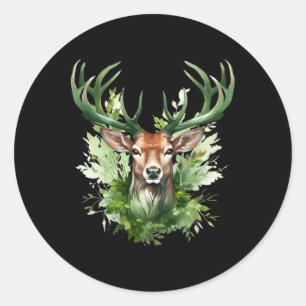 Pegatina Redonda Celtic Knot Deer Irish Elk Green St. Patrick's Day
