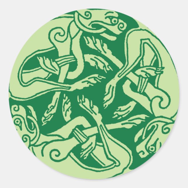 Pegatina Redonda Celtic pattern with dogs - green (Anverso)