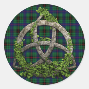 Pegatina Redonda Céltico Trinity Knot Y Clan Davidson Tartan