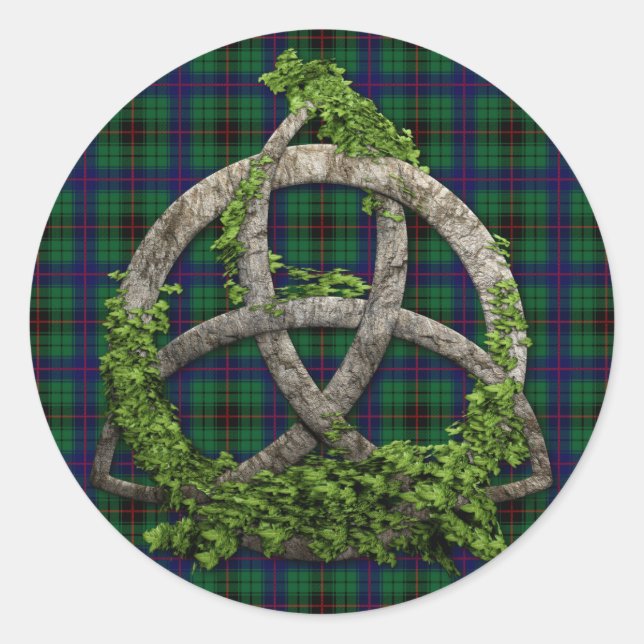 Pegatina Redonda Céltico Trinity Knot Y Clan Davidson Tartan (Anverso)