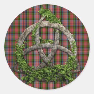 Pegatina Redonda Céltico Trinity Knot Y Clan MacPherson Tartán