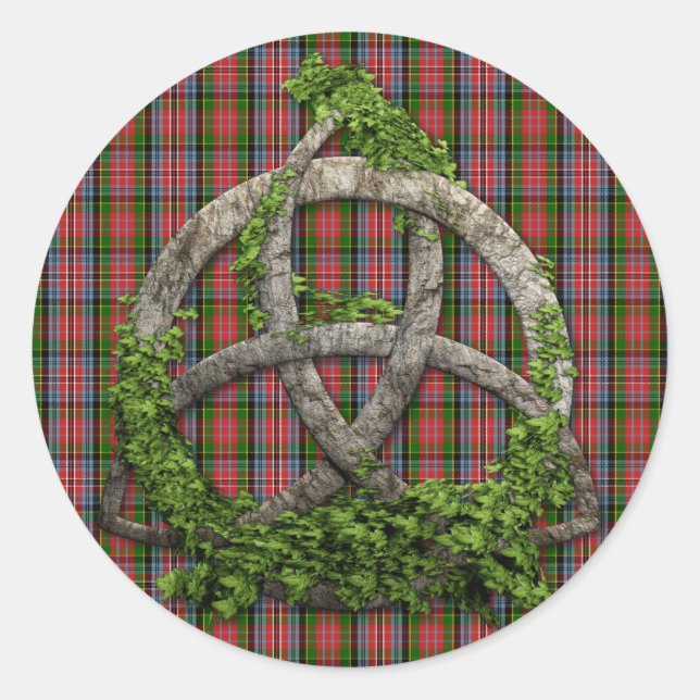 Pegatina Redonda Céltico Trinity Knot Y Clan MacPherson Tartán (Anverso)