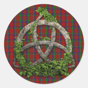 Pegatina Redonda Céltico Trinity Knot Y Clan Robertson Tartán