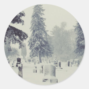 Pegatina Redonda Cementerio del invierno