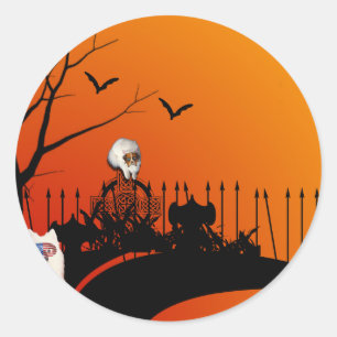 Pegatina Redonda Cementerio mascota Beckons Halloween