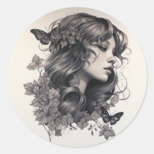 Pegatina Redonda Cena de Boda de guión elegante clásico