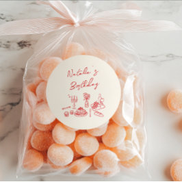 Pegatina Redonda Cena de cumpleaños con la mano dibujada con la div