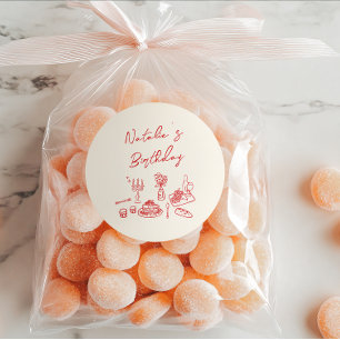 Pegatina Redonda Cena de cumpleaños con la mano dibujada con la div