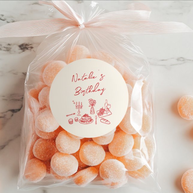 Pegatina Redonda Cena de cumpleaños con la mano dibujada con la div (Subido por el creador)