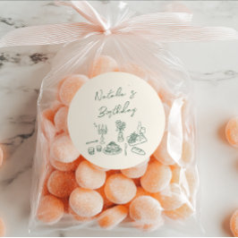 Pegatina Redonda Cena de cumpleaños con la telaraña dibujada a mano