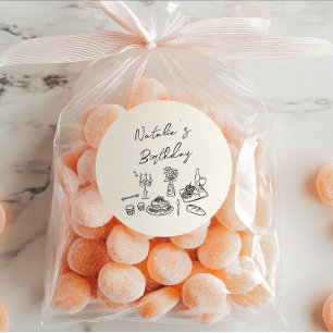 Pegatina Redonda Cena de cumpleaños con la telenovela dibujada a ma