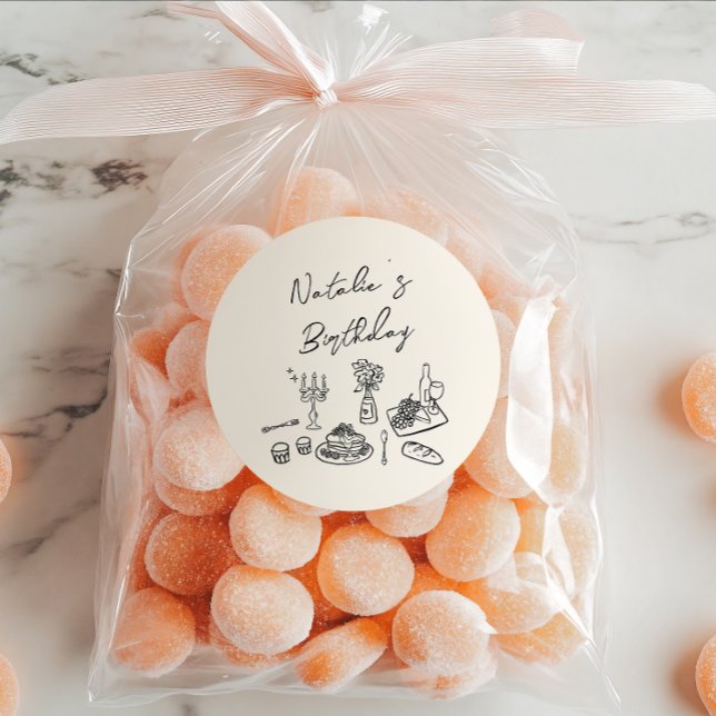 Pegatina Redonda Cena de cumpleaños con la telenovela dibujada a ma (Subido por el creador)