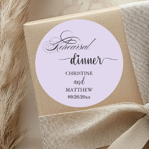 Pegatina Redonda Cena de ensayo de caligrafía elegante lila claro