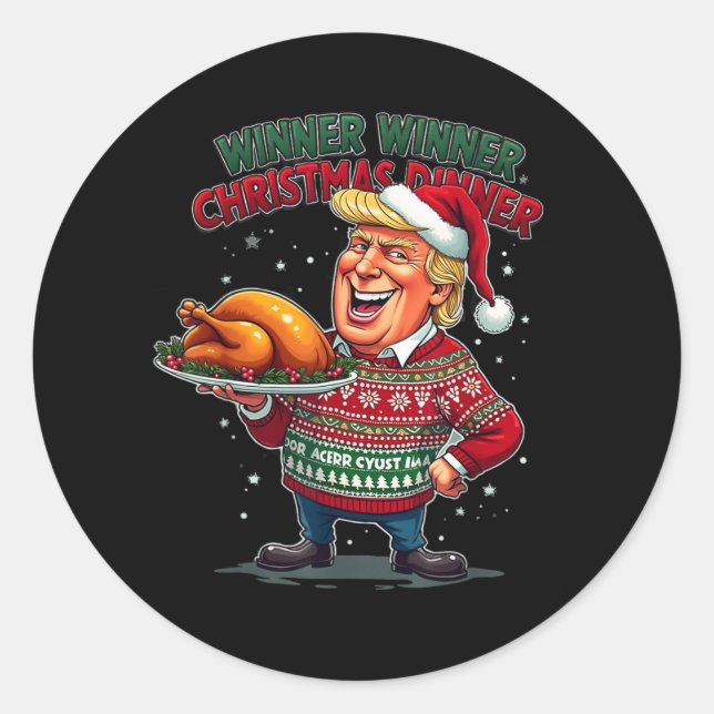 Pegatina Redonda Cena de Navidades ganadores del Humor de Trump (Anverso)