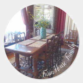 Pegatina Redonda Cena familiar de granja