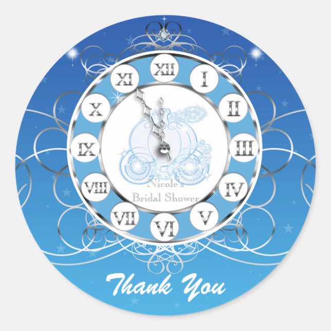 Pegatina Redonda Cenicienta Casi Medianoche Blue Silver Party Favor (Anverso)