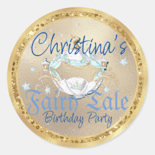 Pegatina Redonda Cenicienta glamurosa, transporte de cuentos en oro