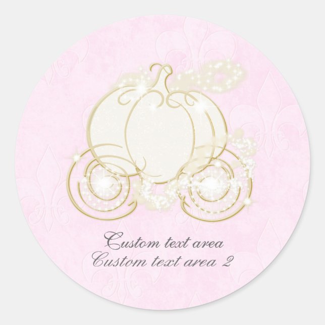 Pegatina Redonda Cenicienta Pink & Gold Princess Carriage Favor (Anverso)
