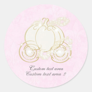 Pegatina Redonda Cenicienta Pink & Gold Princess Carriage Favor