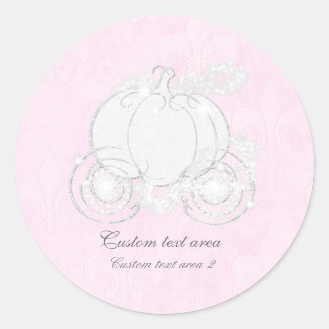 Pegatina Redonda Cenicienta Pink & Silver Princess Carriage Favor (Anverso)