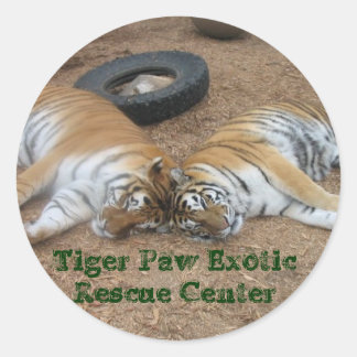 Pegatina Redonda Centro de rescate exótico Tiger Paw