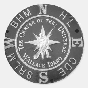Pegatina Redonda Centro del Universo en Wallace Idaho