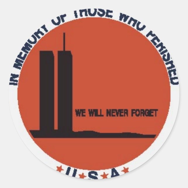 PEGATINA REDONDA CENTRO MUNDIAL DE COMERCIO 9/11 (Anverso)
