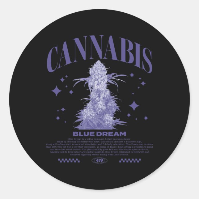 Pegatina Redonda Cepa híbrida Sativa de Navidad Blue Dream  (Anverso)