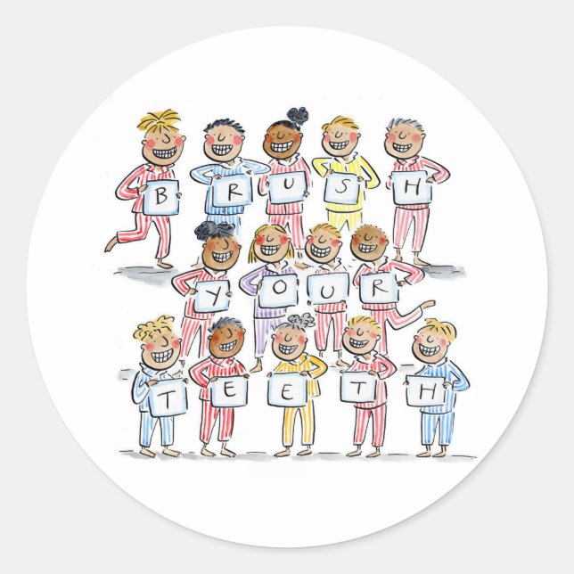 Pegatina Redonda Cepíllate los dientes (Anverso)