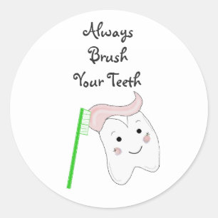 Pegatina Redonda Cepillo de dientes y diente con dicho dental
