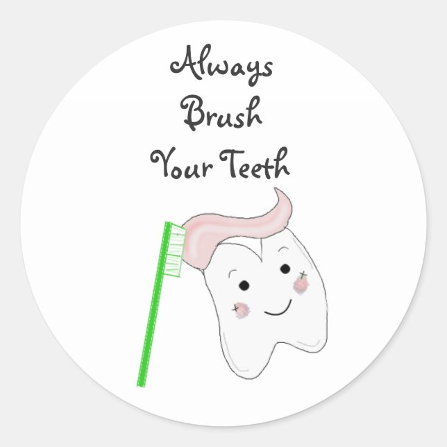 Pegatina Redonda Cepillo de dientes y diente con dicho dental (Anverso)