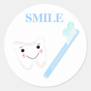 Pegatina Redonda Cepillo de dientes y dientes