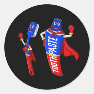 Pegatina Redonda cepillo de dientes y pasta dental de super héroe p