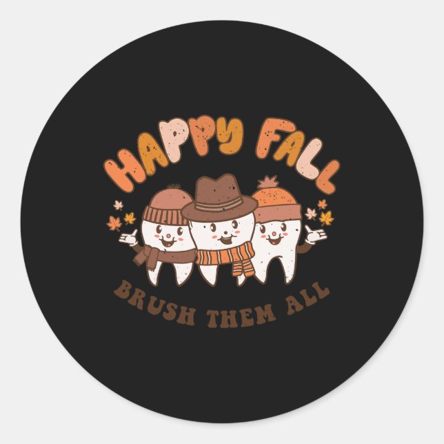 Pegatina Redonda Cepillo de otoño feliz todos los dientes de diente (Anverso)