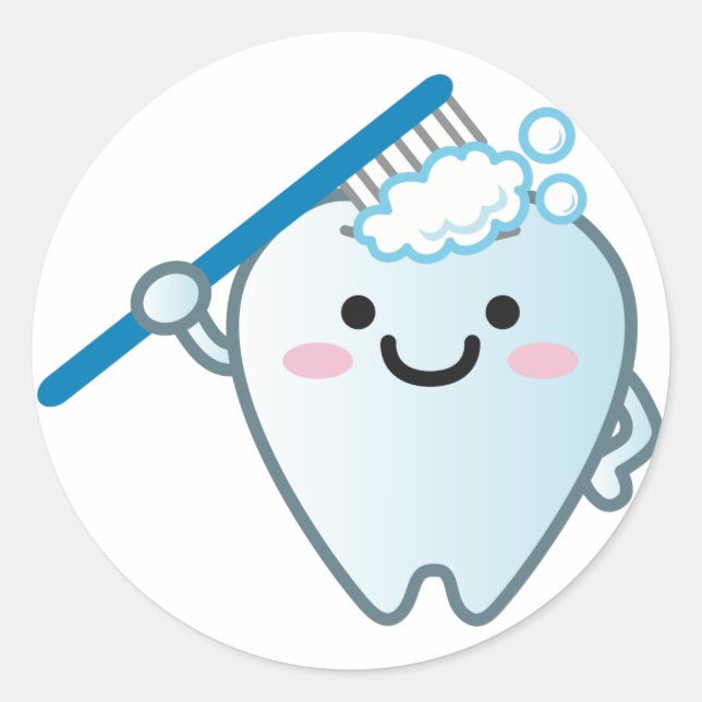 Pegatina Redonda Cepillo dental Personalizado con cepillo de diente (Anverso)