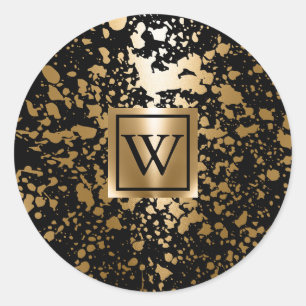 Pegatina Redonda Cepillo metálico negro y dorado