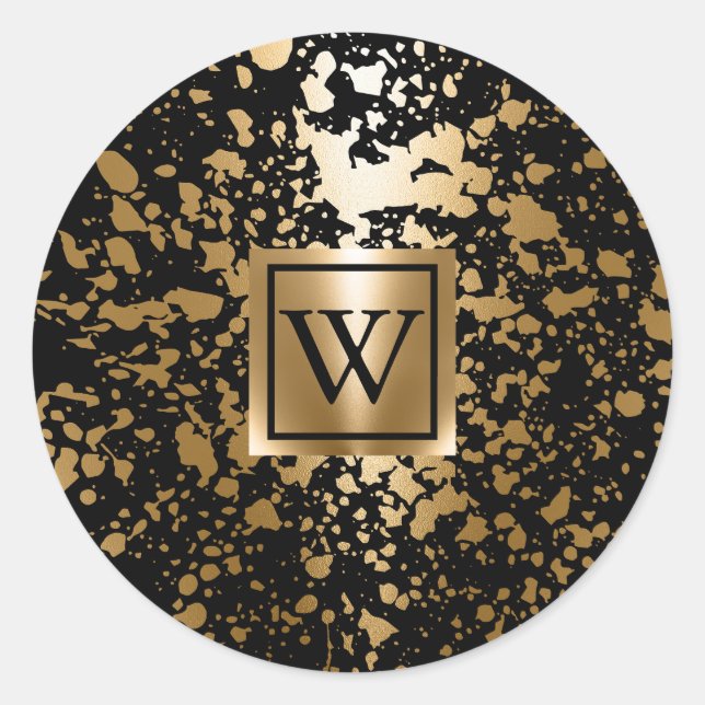 Pegatina Redonda Cepillo metálico negro y dorado (Anverso)