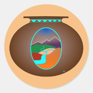 Pegatina Redonda Cerámica del Suroeste