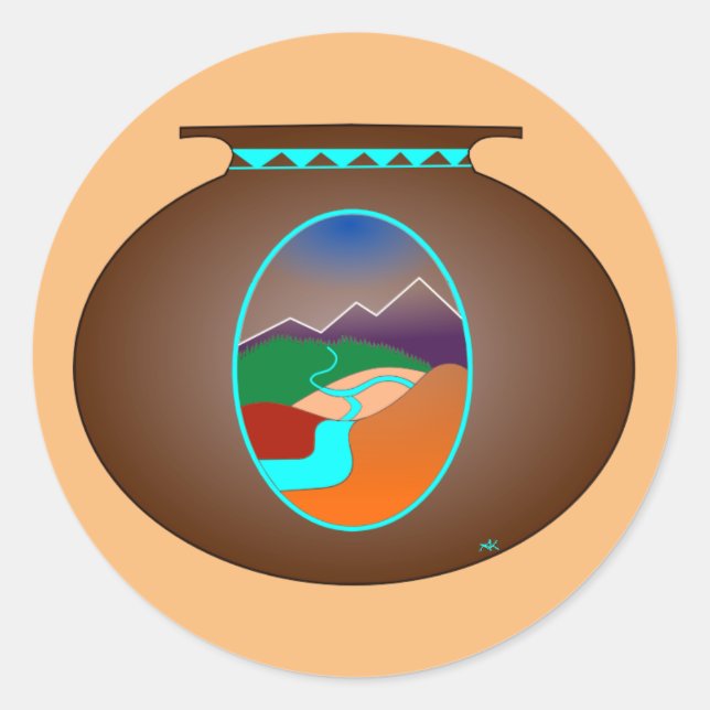 Pegatina Redonda Cerámica del Suroeste (Anverso)