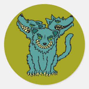Pegatina Redonda Cerberus - libro de monstruos - Grecia antigua