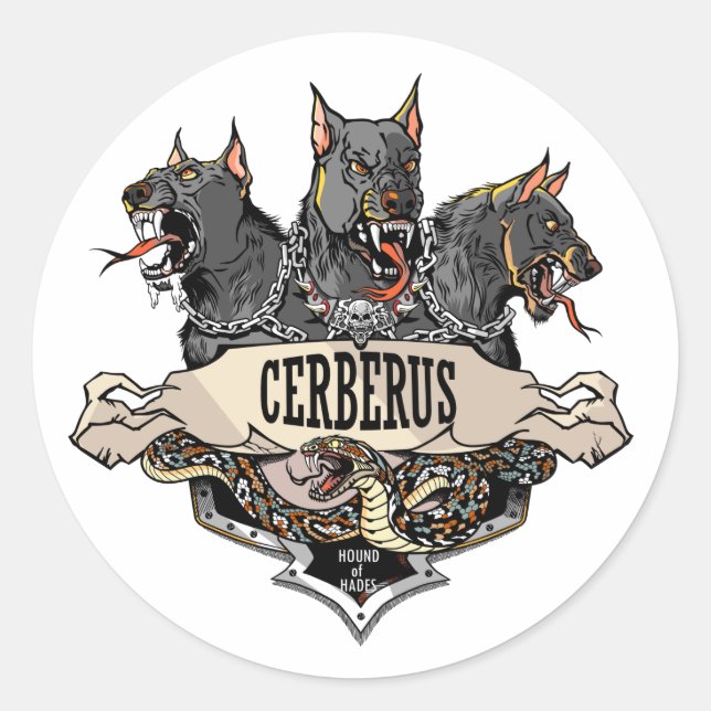 Pegatina Redonda Cerberus y Serpiente (Anverso)