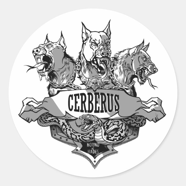 Pegatina Redonda Cerberus y Serpiente (Anverso)