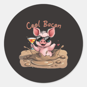 Pegatina Redonda Cerdito "Cool Bacon" con gafas de sol