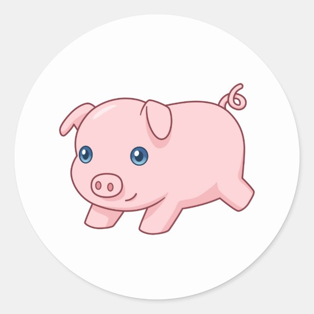 Pegatina Redonda Cerdito Corriendo Adorable (Anverso)