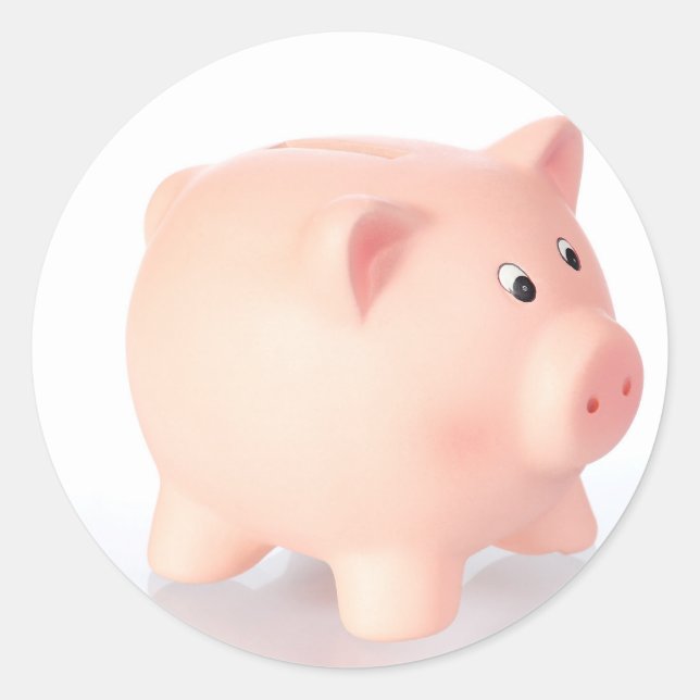 Pegatina Redonda Cerdito hucha rosa (Anverso)