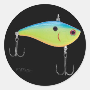 Pegatina Redonda Cerdo artificial, chaqueta, engranaje de pesca